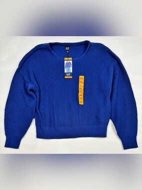 NWT Gap Round Neck Rib Knit Long Sleeve Pullover Sweater Blue Women’s XXL